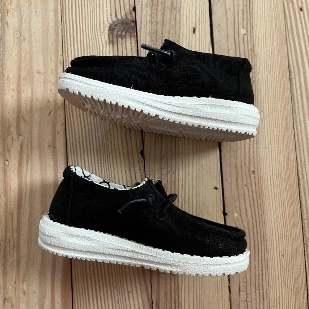 Hey Dude Wendy Toddler Linen Black Canvas Slip On Loafers Shoes US K5 casual